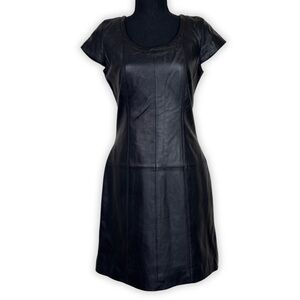 Boston Proper Genuine Leather Black Short Sleeve‎ Dress Size 6